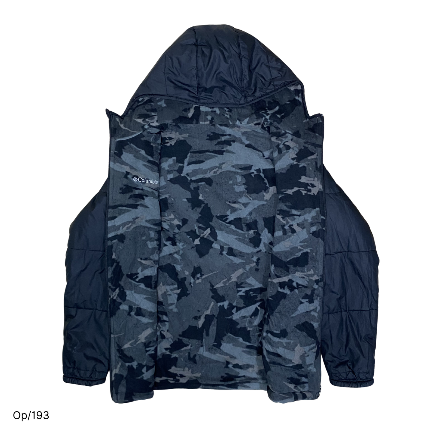 Parka Columbia Negra Reversible Polar Camuflaje Juvenil XL.
