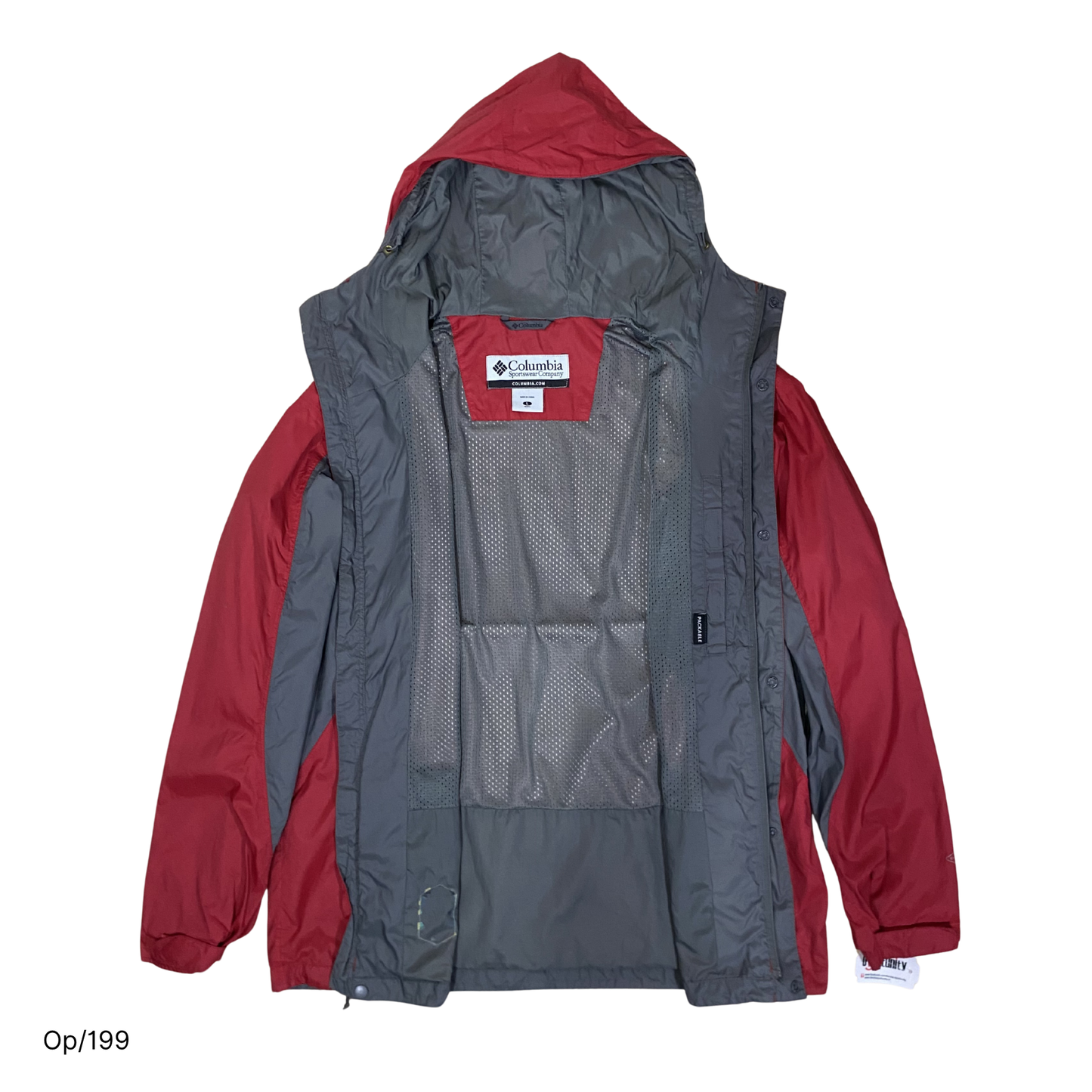Parka Delgada Columbia Rojo y Gris de Hombre Talla L.