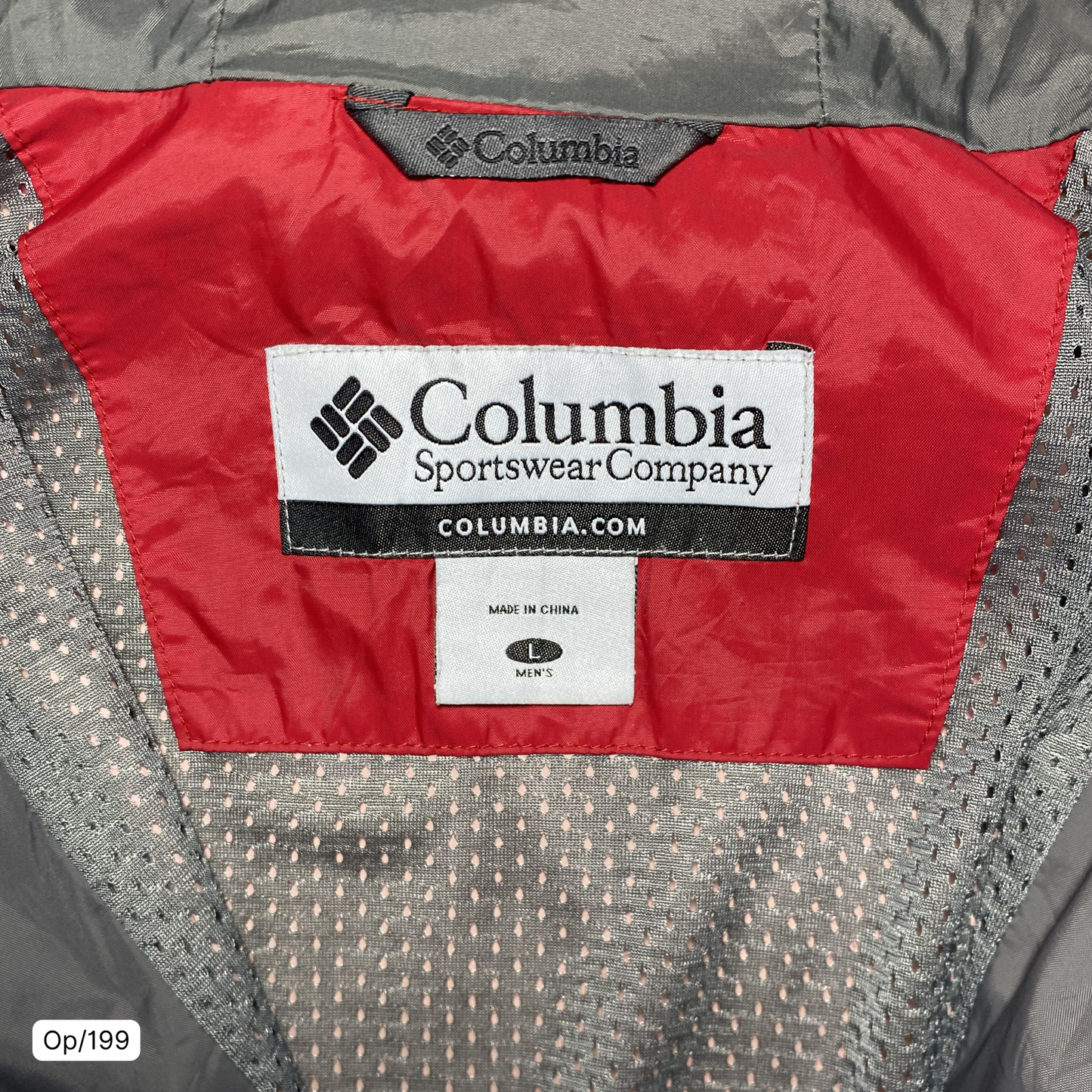 Parka Delgada Columbia Rojo y Gris de Hombre Talla L.