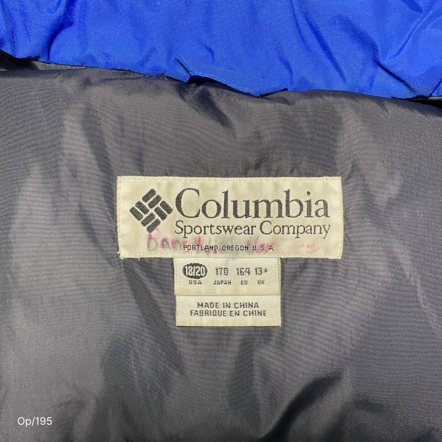 Parka Columbia de pluma Azul, Negro y Amarillo, de Hombre Juvenil XL.