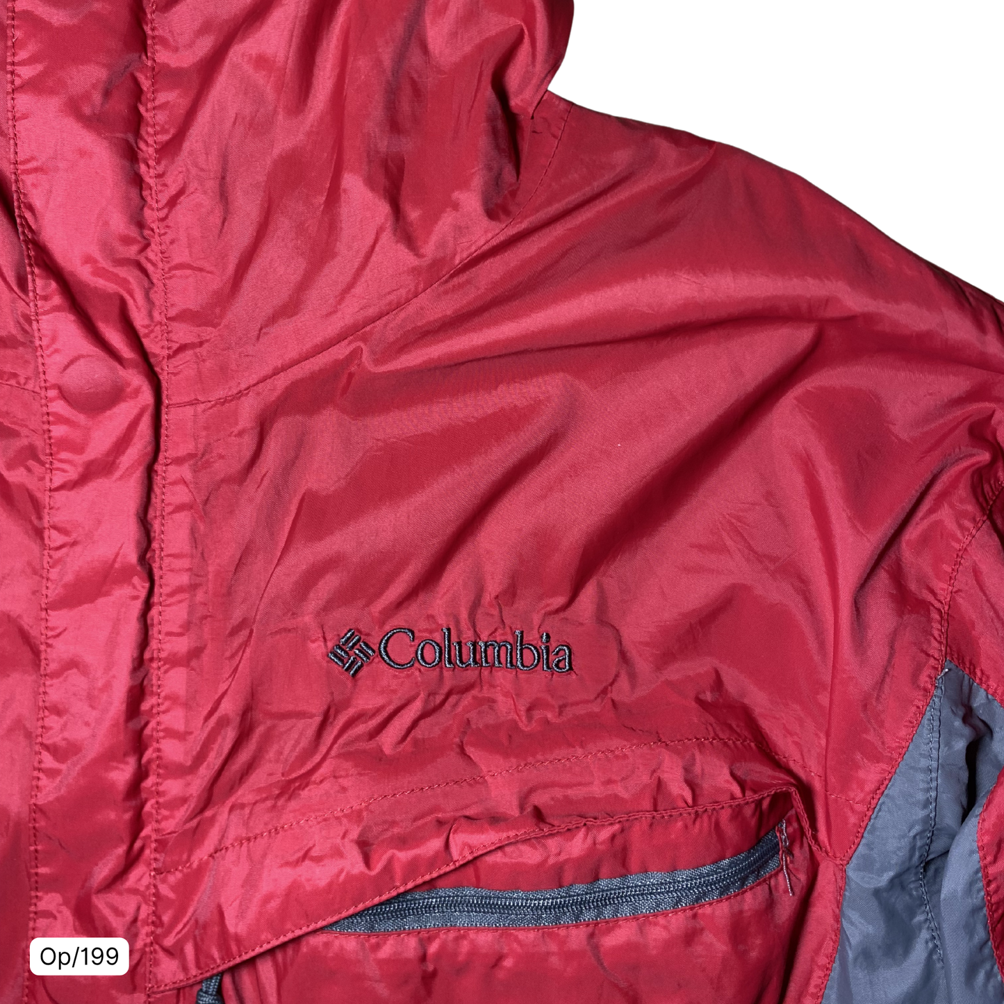 Parka Delgada Columbia Rojo y Gris de Hombre Talla L.