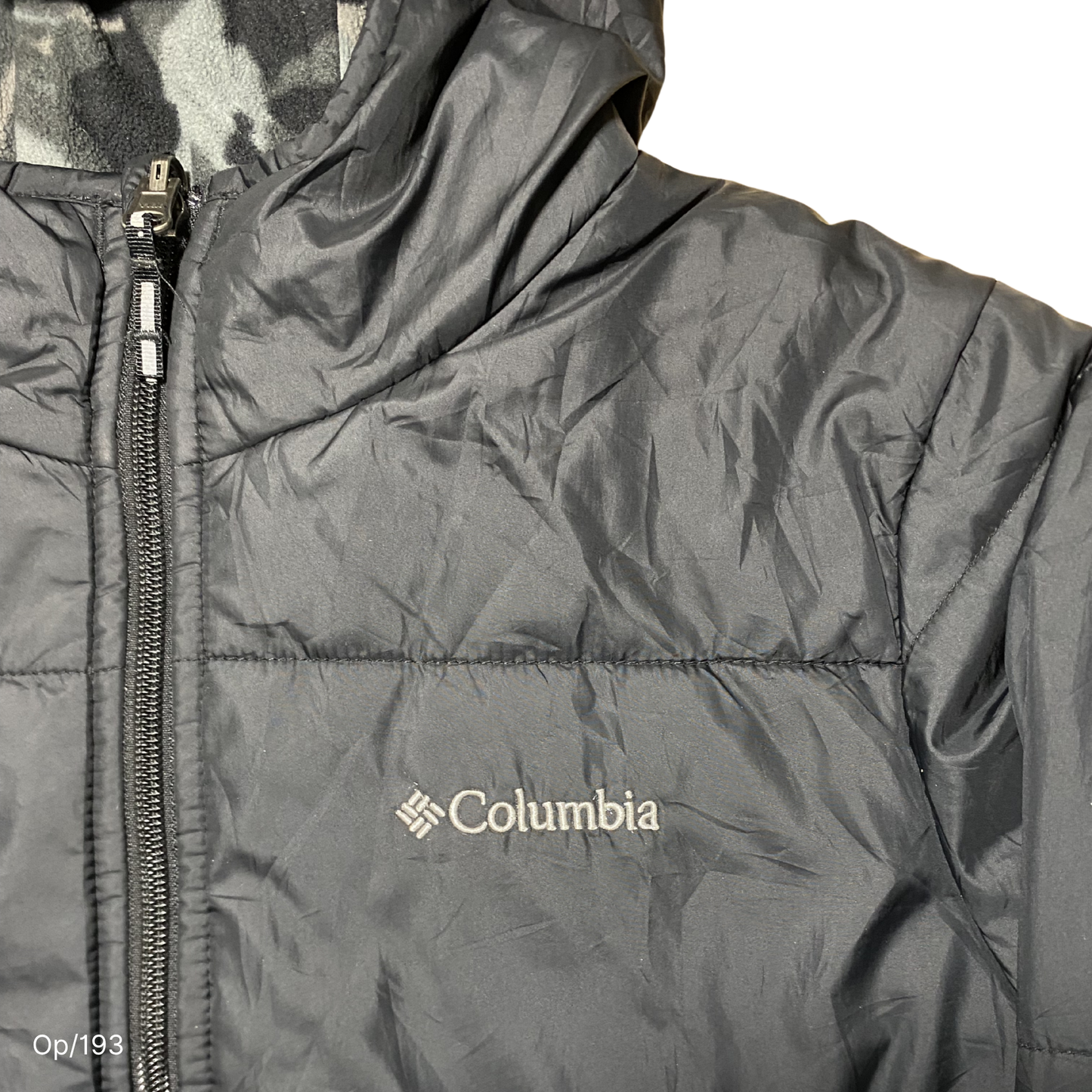 Parka Columbia Negra Reversible Polar Camuflaje Juvenil XL.